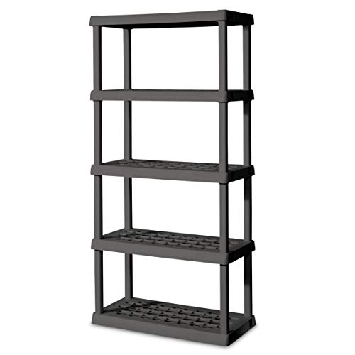Sterilite 5 Shelf Unit, Heavy Duty and Easy to Assemble Plastic Storage Unit, Organize Bins in The Garage, Basement, Attic, Mudroom, Gray, 1-Pack
