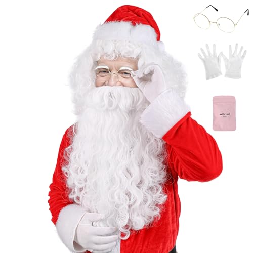 CYNTHIA Santa Beard And Wig Set Santa Claus Costume White Beard Wig Cosplay Christmas Wig Beard Accessories of Santa Claus Costume for Men Christmas Gift