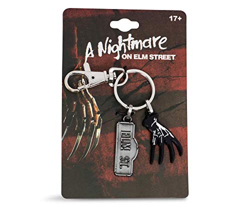 Toynk A Nightmare On Elm Street Sign and Freddy Glove Car & Backpack Keychain Ring - Awesome & Heavy Duty Metal Key Holder Organizer - Cool Collectible Novelty Accessories for Men, Women & Millenials