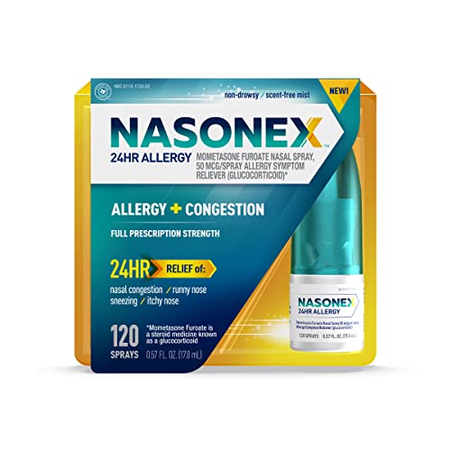 Nasonex 24HR Allergy Nasal Spray, Allergy + Congestion, Non-Drowsy Relief in Full Prescription Strength, 120 Spray