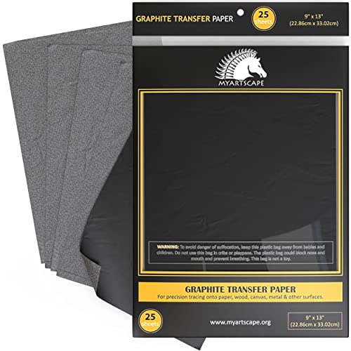 MyArtscape Graphite Transfer Paper - 9' x 13' - 25 Sheets - Waxed Carbon Paper for Tracing (Black)