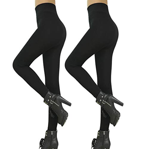 Romastory Winter Warm Women Elastic Leggings Pants Fleece Lined Thick Tights S/M Size (Black-2 Pack)