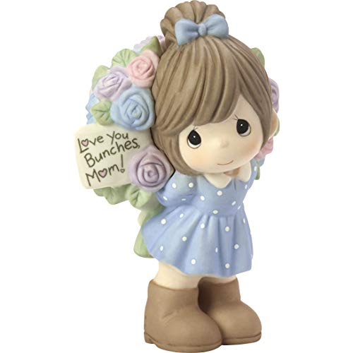 Precious Moments Little Girl with Flowers Figurine | Love You Bunches Mom Girl Bisque Porcelain Figurine | Gift for Mom Mom's Birthday