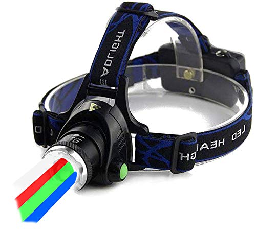 TotaLohan 4 in 1 Multicolor Headlamp 800 Lumen Zoomable One Mode White Red Green Blue Light, Hunting Headlight