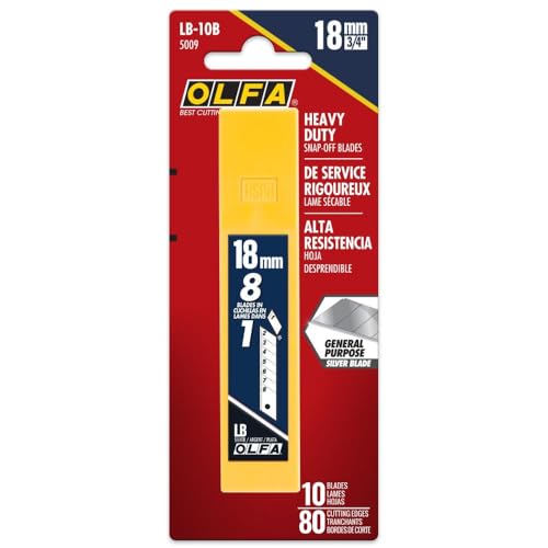 OLFA 18mm Heavy-Duty Snap Off Replacement Blades, 10 Blades (80 segments) LB-10B - Snap-Off Utility Knife Replacement Blades, Fits most 18mm Utility Knives