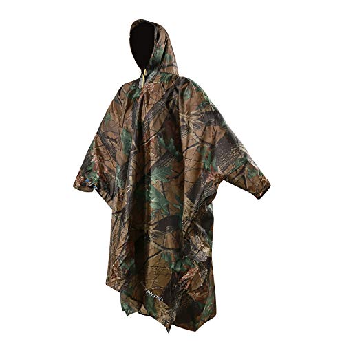 REDCAMP Waterproof Military Rain Poncho Leaf Camouflage with Hood and Arms，3 in 1 Multifunctional Lightweight Reusable Raincoat Poncho Tarp for Men Women Adults