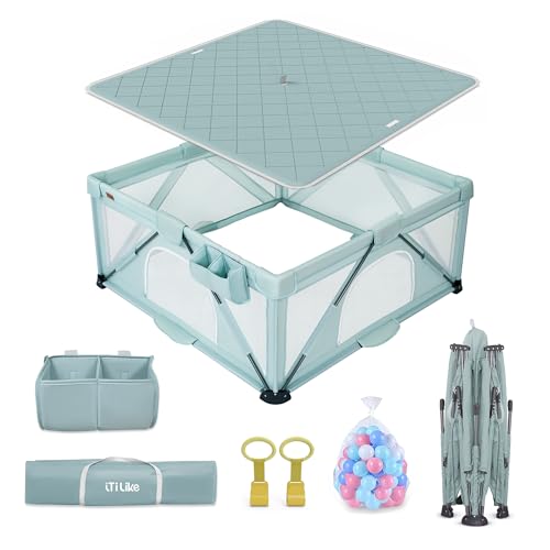 Foldable Baby Playpen, iTiLike Large Playard with Detachable Thicken Mat, Playpen for Babies and Toddlers with Storage Bag, Play Pens with Gate, Indoor & Outdoor Portable Play Yard, Sturdy Baby Fence