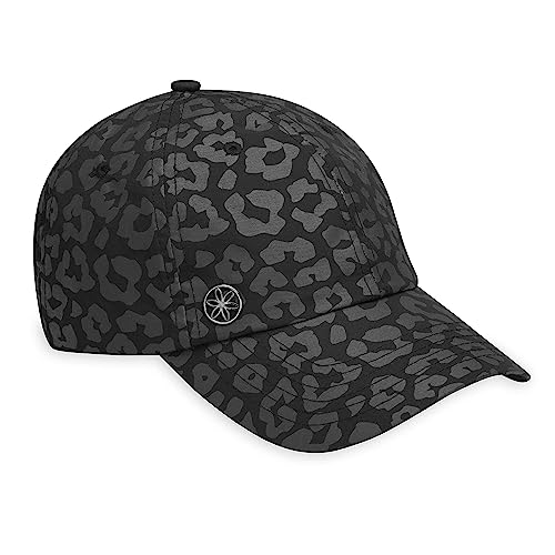 Gaiam Running Hat - Classic Fitness Black Trendy Hats with Quick-Dry Sweatband with Ponytail Hole for Women, Girls Baseball Cap for Hiking & Summer Beach Vacation - Leopard Print Black