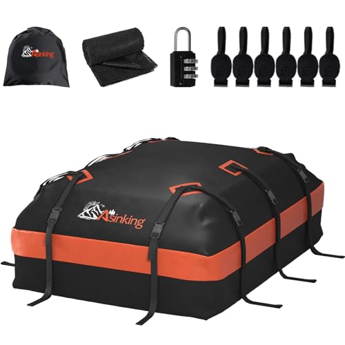 Asinking Car Roof Bag Rooftop top Cargo Carrier Bag 21 Cubic feet Waterproof for All Cars with/without Rack, includes Anti-Slip Mat, 10 Reinforced Straps, 6 Door Hooks, Luggage Lock