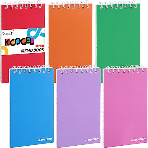 Koogel Top Bound Pocket Notebooks, Small Spiral Memo Pads Lined 3x5 Ruled Pocket Notebook Durable Cover Notebooks 50 Sheets/6 Pads for Office School Memo Tactical Steno Pads