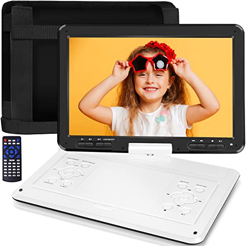 YOOHOO 16.9' Portable DVD Player with 14.1' Large Swivel HD Screen, Designed with Screen Button, Support USB/SD Card/Sync TV/Multi Discs, Region-Free, Power Adapter, Car Charger, Car Headrest Case