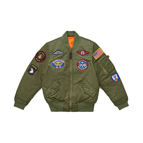 Alpha Industries Boys' MA-1 Flight Jacket with Patches (3T, Sage)