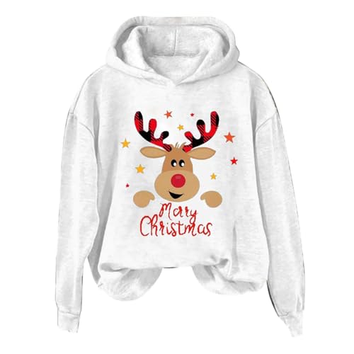 black of friday deals 2023 Ugly Christmas Sweatshirt for Women Hoodie Crewneck Long Sleeve Renideer Print Hooded Sweatshirt Merry (White-B, L)