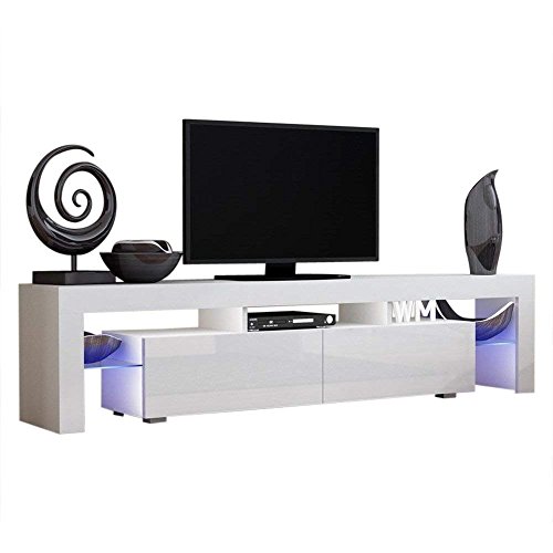 Milano 200 TV Stand for TVs up to 90', Modern High Gloss 79' Entertainment Center, TV Media Console with Storage Cabinets and LED Lights