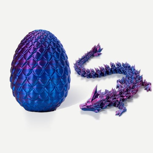 3D Printed Dragon Eggs with Dragon Inside, Fully Articulated Crystal Dragon, Small Mystery Dragon Egg Fidget Toy Surprise, Mini Pye Dragon Egg (A-Laser Purple+Egg)