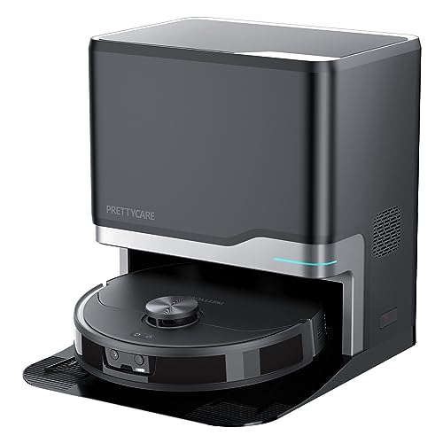 PRETTYCARE Robot Vacuum and Mop Combo, Auto Mop Washing & Self-Drying, Self-Refilling, Self-Emptying, AI 3D Obstacle Avoidance, 6000Pa Suction, Compatible with Alexa