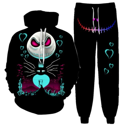 VYVAYOB Women's And Men's Halloween Hoodies Pant Set,3D Printing Hoodies Sweatshirt And Pants Suit Set-1-Large