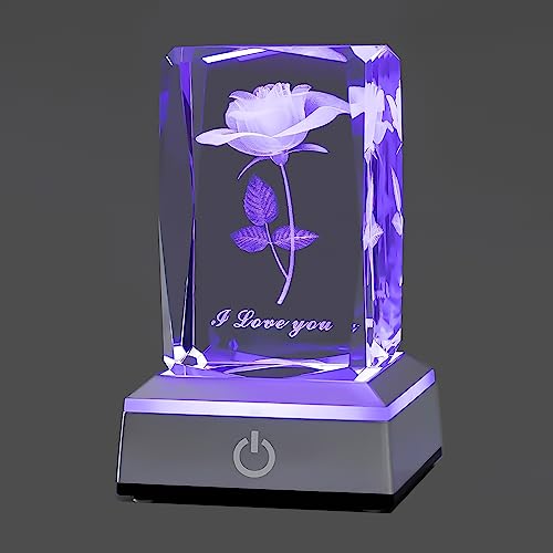 hochance 3D Rose Crystal Multicolor Nightlight - I Love You Decolamp - Perfect Thanksgiving Christmas Day Gift Ideas for Girlfriend Wife Mom - Valentines Anniversary Birthday Presents for Her