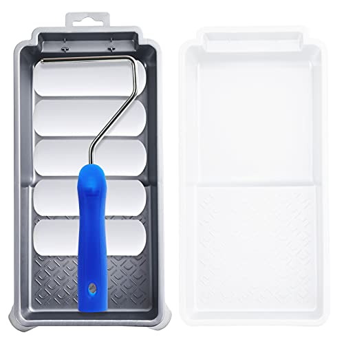 Mister Rui Foam Paint Roller, 8 Pack 4 Inch Paint Roller Kit, Complete 4' Mini Paint Roller Kit with Small Foam Paint Roller Covers, Frame, Tray and Liner for Professional Painting Results