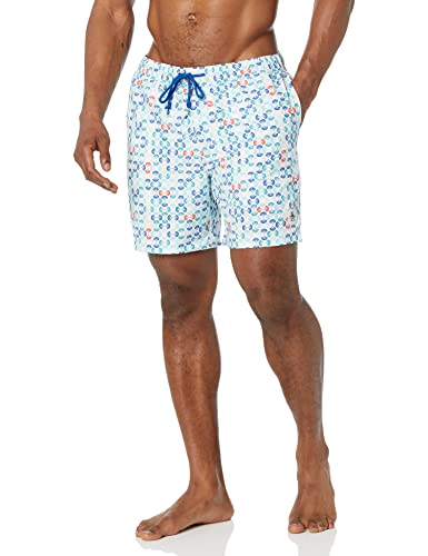 Original Penguin Men's SWM Recycl Volley Geometric Print Swim, Bright White, Medium