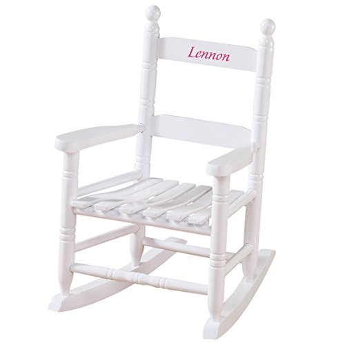 Miles Kimball Personalized Children’s Rocking Chair, Features Classic Rocker Design and Hardwood Construction, White Finish with Pink Font