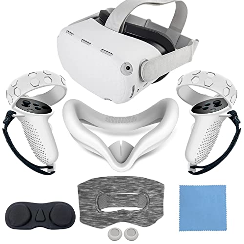 JYMEGOVR for Oculus Quest 2 Silicone Cover, Protective Cover Accessories for Meta VR, Multi Colors Soft Shell Skin, Controller Grips & Face Cover Set (White)