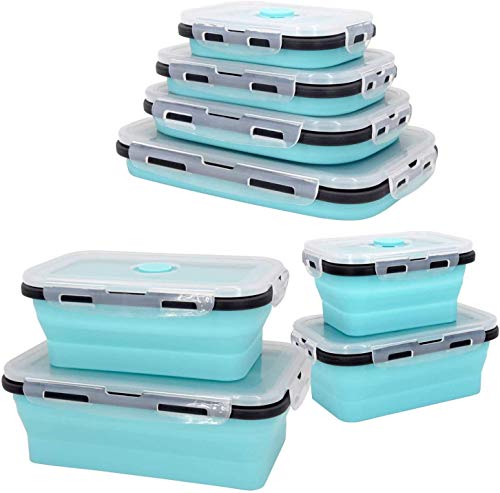 Guyuyii Plastic Food Storage Containers With Lids - 4PC Silicone Collapsible Lunch Box Airtight Vacuum Seal - Freezer Microwavable Food Containers For Fruit Leftover Food - Rv Organization And Storage