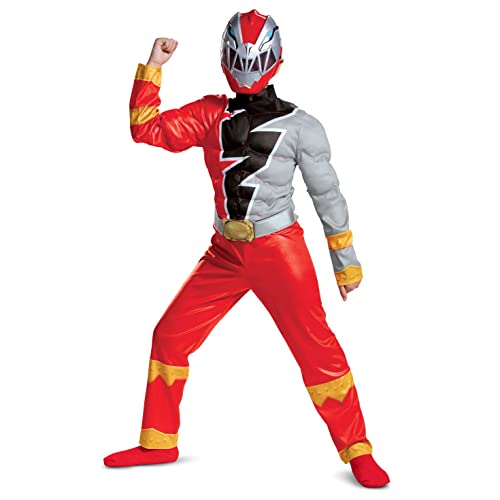 Red Ranger Muscle Costume for Kids, Official Power Rangers Dino Fury Outfit with Mask, Child Size Small (4-6)