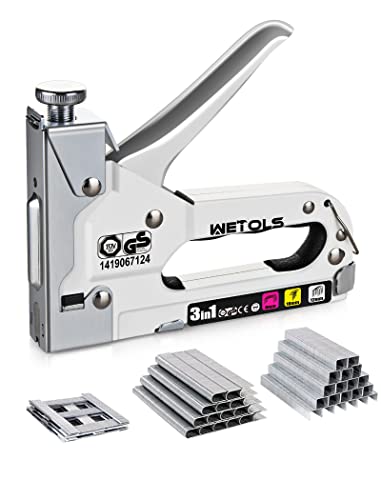 WETOLS Staple Gun, Heavy Duty Staple Gun, 3 in 1 Manual Staple Gun with 2400 Staples(D, U and T-Type), for Upholstery, Material Repair, Carpentry, Decoration, Furniture, DIY - WE808