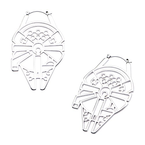 Star Wars Jewelry Women's Base Metal Millennium Falcon with Steel Hanger Hoop Earrings, Silver, One Size (SALES1SWMD)