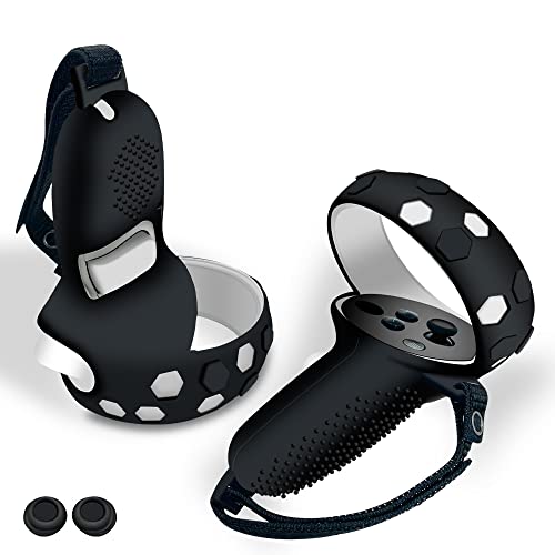 JYMEGOVR for Oculus Quest 2 Controller Silicone Cover, Protective Accessories for Meta VR Grips with 2 Silicone Button Covers, Multi Colors Soft Grips Skin (Black for Grips)