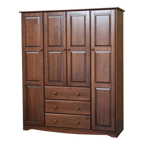 Palace Imports 100% Solid Wood Family Wardrobe Closet/Armoire, Mocha, 3 Clothing Rods Included, 60.25' w x 72' h x 20.75' d, Renewable Eco-Friendly Wood, Made in Brazil