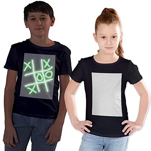 Interactive Glow in The Dark Unisex T-Shirt – Draw Designs with Included Light – Birthday Gift Idea, Fun for Festivals – Black, Ages 9-11