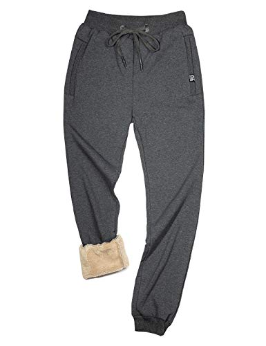 Gihuo Men's Sherpa Lined Athletic Sweatpants Winter Warm Track Pants Ribbed Leg Jogger Pants (Dark Grey, Medium)