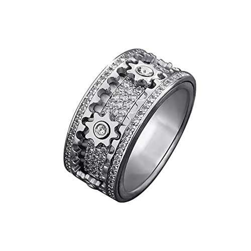 LYHMGZ Anxiety Stress Relieving Band Rings Fidget Spinner Man, Couples Rotating Mechanical Ring(Full Diamond Silver 9)