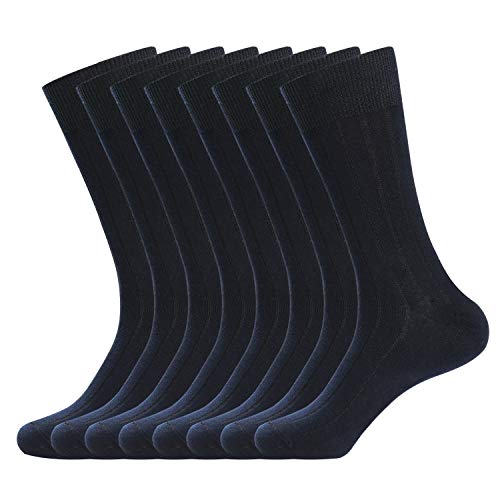 WANDER Mens Classic Dress Socks for Office Work Lightweight Thin Business Navy 8 pairs Size 7-12