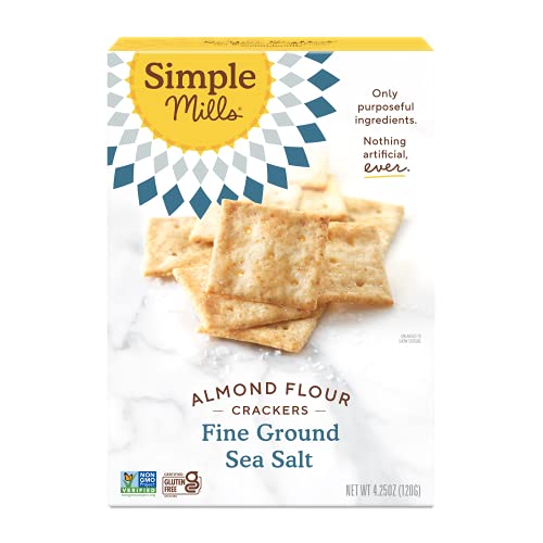 Simple Mills Almond Flour Crackers, Fine Ground Sea Salt - Gluten Free, Vegan, Healthy Snacks, 4.25 Ounce (Pack of 1)