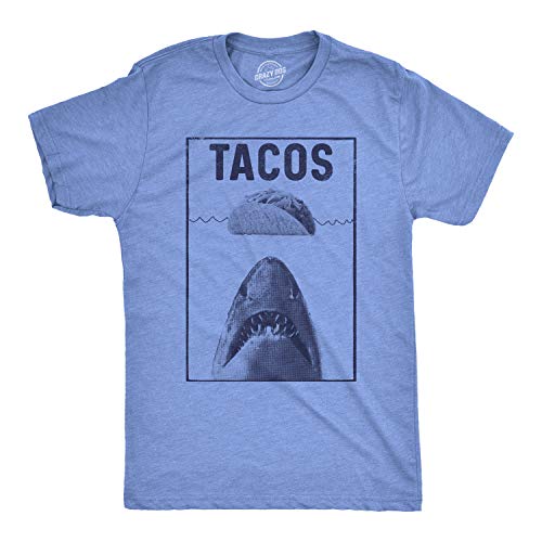 Mens Tacos Shark Tshirt Funny Jaws Tee for Guys Funny Mens Shirts for Mexican Fiesta with Sharks Light Blue S