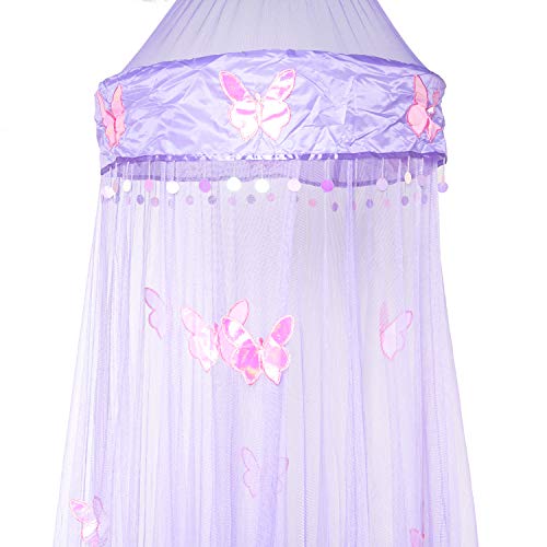 OctoRose Butterfly Round Hoop Bed Canopy | Hanging Canopy Bed Decor | Fits Full Crib, Kids Beds, Twin, Queen, & King |Cute & Aesthetic Canopy Mosquito Netting |100% Polyester Mesh Netting (Purple)
