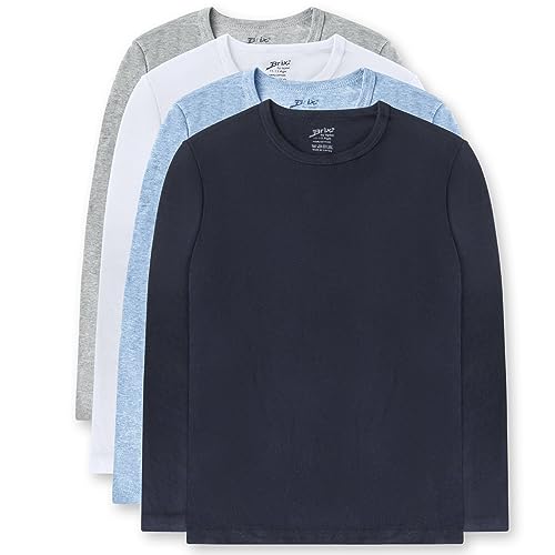Brix Boys' Long Sleeve Tees - Shirts 4 Pack Cotton Crewneck Multipack.