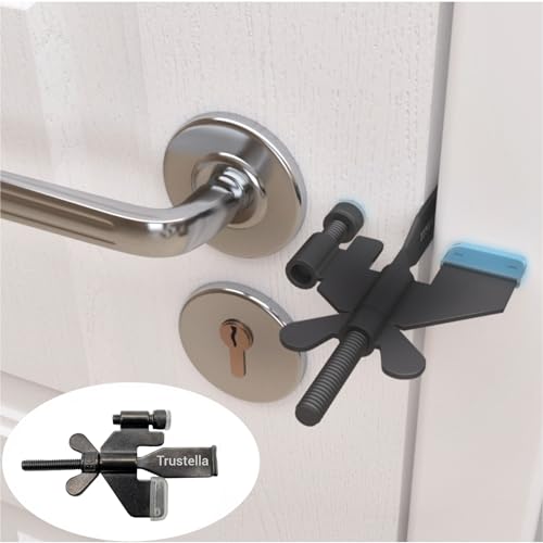 Trustella Stainless Steel Adjustable Portable Door Lock - Heavy Duty Security for Home, Hotel, Apartment, College Dorm & Travel - with Silicone Protection Caps