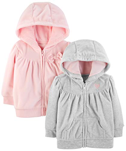 Simple Joys by Carter's Baby Girls' Fleece Full-Zip Hoodies, Pack of 2, Light Grey/Pink, 24 Months