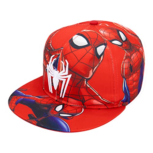 Marvel Comics Mens Spiderman Character Costume Embroidered/Printed Snapback Flatbrim Baseball Cap Hat Multicolored