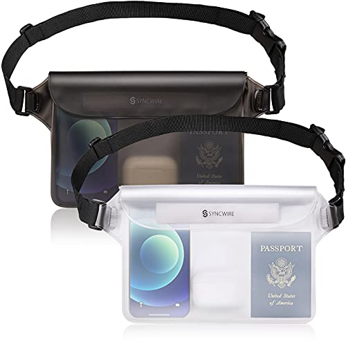 SYNCWIRE Waterproof Mobile Phone Pouch - Pack of 2 - Waterproof Touch Screen Bum Bag, Adjustable Strap, Waterproof Protective Belt Cover for Beach, Swimming, Fishing, Kayaking etc.