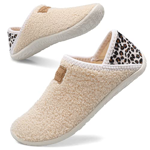 Fuzzy House Slippers for Women Men Indoor Closed Back Lightweight Cozy Faux Furry Lining Barefoot House Shoes Slipper Socks for Bedroom Home Office Yoga Outdoor Walking Shoes 6.5-7.5 Women/5-5.5 Men