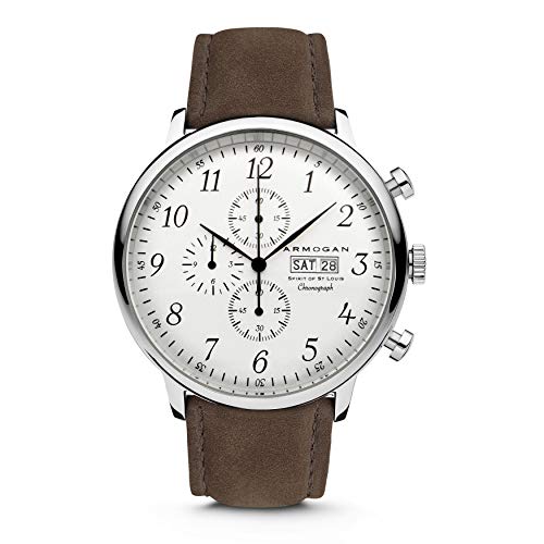 ARMOGAN Spirit of St. Louis - White Chocolate - Men's Chronograph Watch Suede Leather Strap