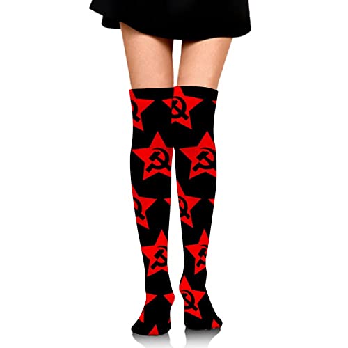 JZDACH Cushioned Crew Socks for Teens Girls Ladies Womens - Hammer Sickle in Star Art Compression Sock Novelty Socks for Gym, Football, Trekking, Fashion Athletic Hiking Socks