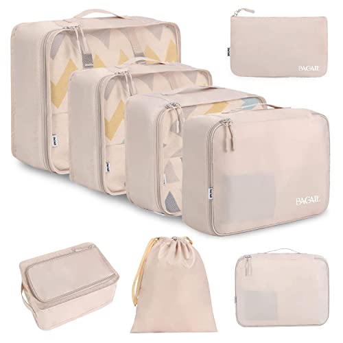 BAGAIL 8 Set Packing Cubes Luggage Packing Organizers for Travel Accessories-Cream
