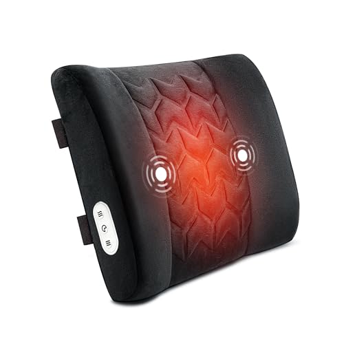 CILI Lumbar Support Pillow for Office Chair, Heated Back Support Pillow with Vibration, Back Massager for Pain Relief, Back Rest Cushion Pillow for Desk Chair Sofa, for Women Men