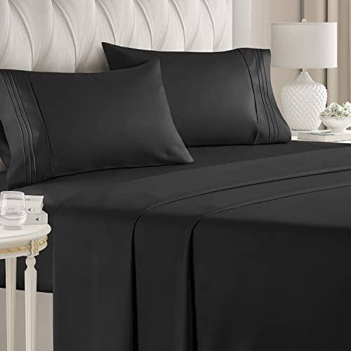 Full Size 4 Piece Sheet Set - Comfy Breathable & Cooling Sheets - Hotel Luxury Bed Sheets for Women & Men - Deep Pockets, Easy-Fit, Extra Soft & Wrinkle Free Sheets - Black Oeko-Tex Bed Sheet Set